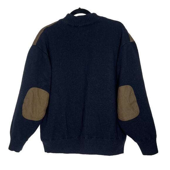 Orvis Wool Lined Windproof Sweater Mens XXL 1/4 Zip Navy Shoulder Patches Elbow - Picture 2 of 16